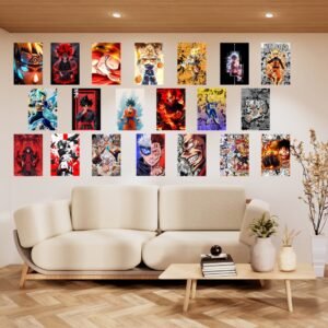 Anime Poster Set of 20 – Naruto, Dragon Ball Z, One Piece, Jujutsu Kaisen & More | Premium Wall Art for Room Decor