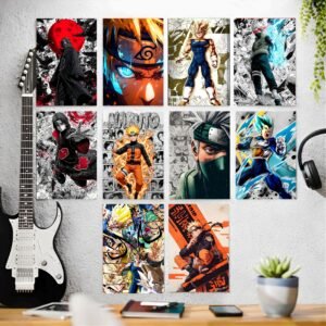 Anime Poster Set of 10 – Naruto, Itachi, Kakashi, Dragon Ball Z & More | Premium Wall Art for Room Decor