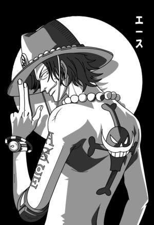 One Piece Portgas D. Ace Anime Poster | Minimal Monochrome Manga Wall Art