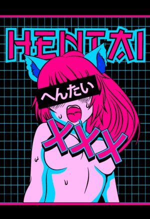 Hentai Neon Anime Girl Poster | Vaporwave Japanese Aesthetic Wall Art | Cyberpunk Anime Room Décor Poster