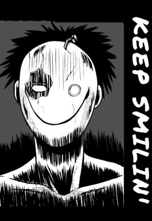 Keep Smiling Anime Poster | Dark Manga Horror Wall Art | Creepy Minimal Japanese Aesthetic Poster
